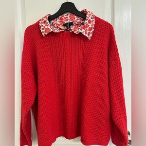 JASON WU  sweater with button in collar red women’s floral XL X-Large
